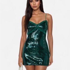 Green Sequin Dress with Lace Trim